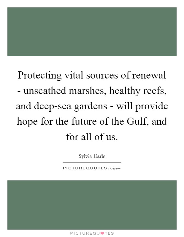Protecting vital sources of renewal - unscathed marshes, healthy reefs, and deep-sea gardens - will provide hope for the future of the Gulf, and for all of us. Picture Quote #1
