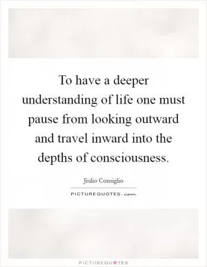 To have a deeper understanding of life one must pause from looking outward and travel inward into the depths of consciousness Picture Quote #1