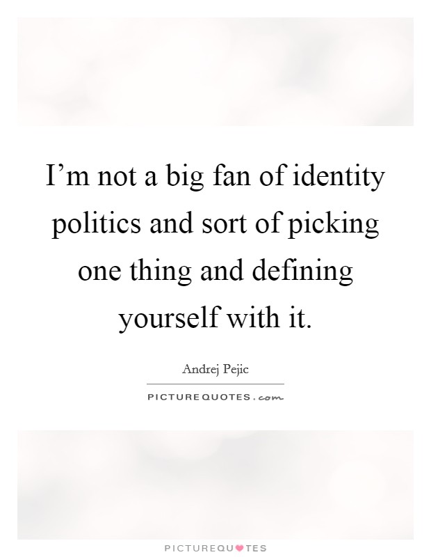 I'm not a big fan of identity politics and sort of picking one thing and defining yourself with it. Picture Quote #1