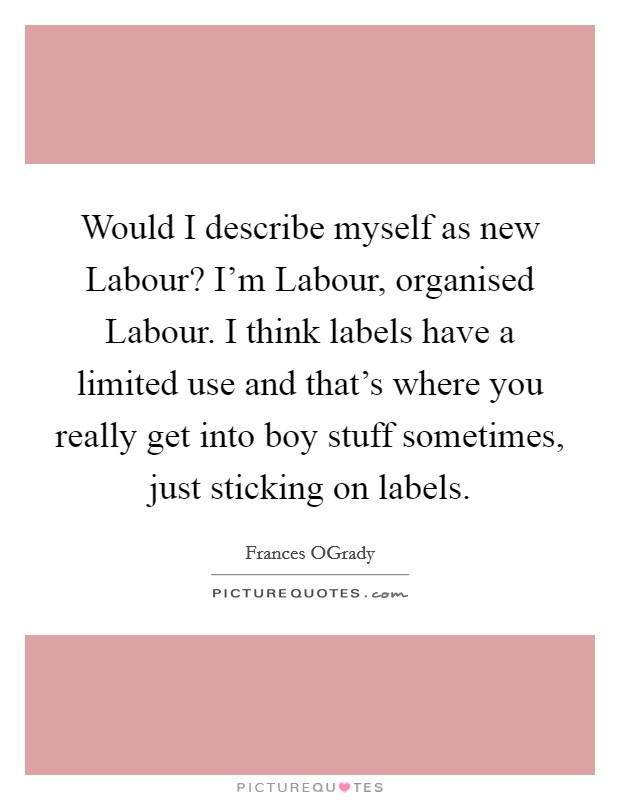 Would I describe myself as new Labour? I'm Labour, organised Labour. I think labels have a limited use and that's where you really get into boy stuff sometimes, just sticking on labels. Picture Quote #1