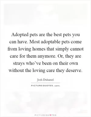 Adopted pets are the best pets you can have. Most adoptable pets come from loving homes that simply cannot care for them anymore. Or, they are strays who’ve been on their own without the loving care they deserve Picture Quote #1