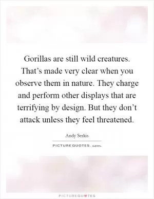 Gorillas are still wild creatures. That’s made very clear when you observe them in nature. They charge and perform other displays that are terrifying by design. But they don’t attack unless they feel threatened Picture Quote #1