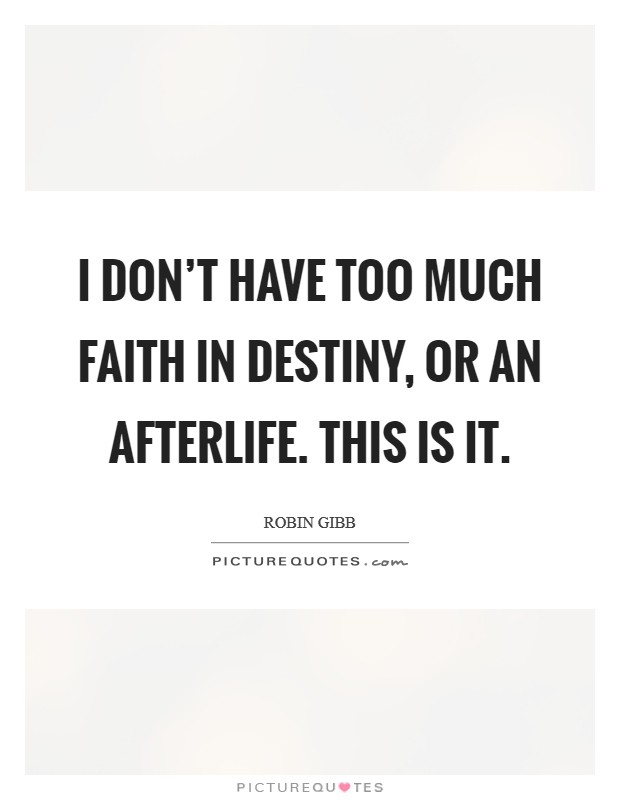 I don't have too much faith in destiny, or an afterlife. This is it. Picture Quote #1