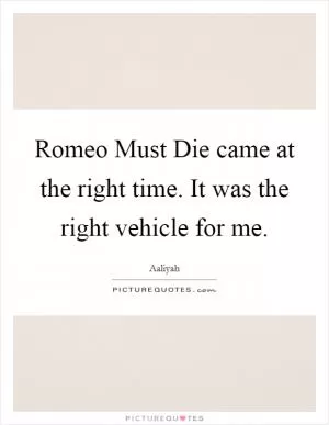 Romeo Must Die came at the right time. It was the right vehicle for me Picture Quote #1