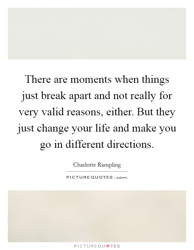 There are moments when things just break apart and not really for very valid reasons, either. But they just change your life and make you go in different directions. Picture Quote #1