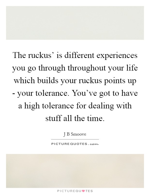 The ruckus' is different experiences you go through throughout your life which builds your ruckus points up - your tolerance. You've got to have a high tolerance for dealing with stuff all the time. Picture Quote #1