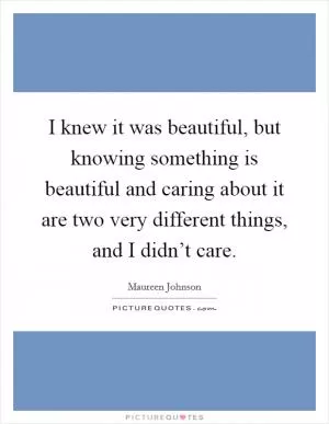 I knew it was beautiful, but knowing something is beautiful and caring about it are two very different things, and I didn’t care Picture Quote #1