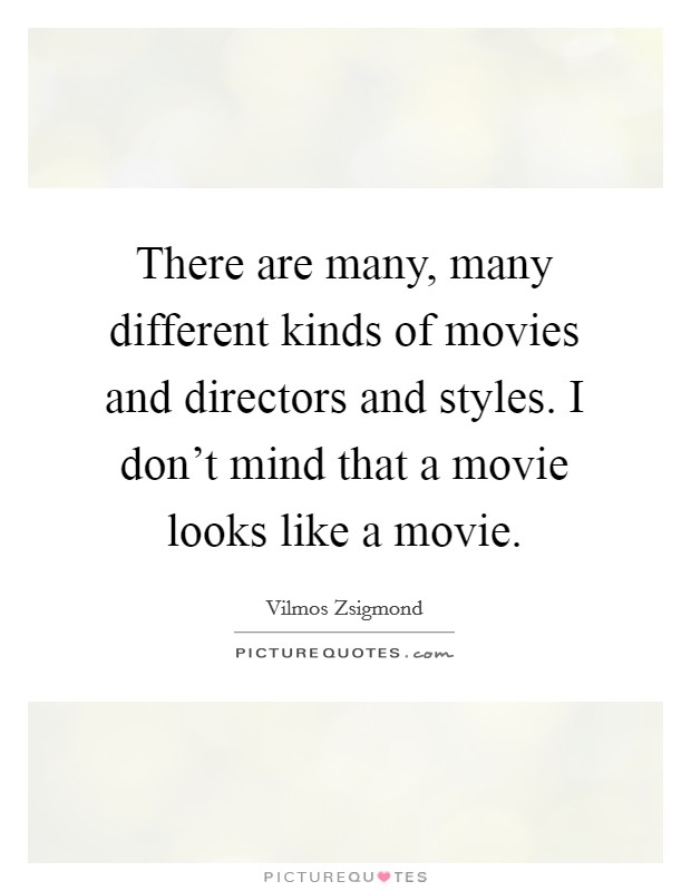 There are many, many different kinds of movies and directors and styles. I don't mind that a movie looks like a movie. Picture Quote #1