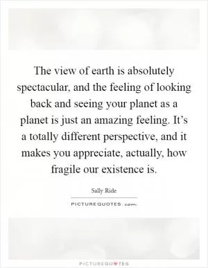 The view of earth is absolutely spectacular, and the feeling of looking back and seeing your planet as a planet is just an amazing feeling. It’s a totally different perspective, and it makes you appreciate, actually, how fragile our existence is Picture Quote #1