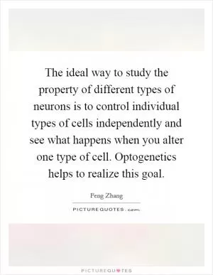 The ideal way to study the property of different types of neurons is to control individual types of cells independently and see what happens when you alter one type of cell. Optogenetics helps to realize this goal Picture Quote #1