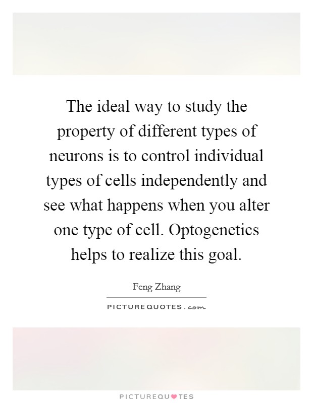 The ideal way to study the property of different types of neurons is to control individual types of cells independently and see what happens when you alter one type of cell. Optogenetics helps to realize this goal. Picture Quote #1