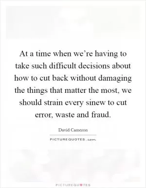 At a time when we’re having to take such difficult decisions about how to cut back without damaging the things that matter the most, we should strain every sinew to cut error, waste and fraud Picture Quote #1