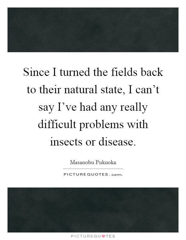 Since I turned the fields back to their natural state, I can't say I've had any really difficult problems with insects or disease. Picture Quote #1