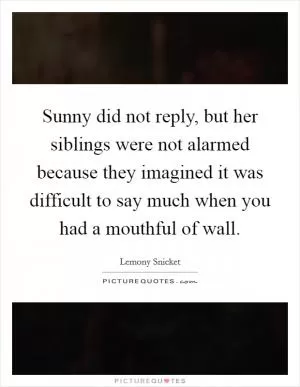 Sunny did not reply, but her siblings were not alarmed because they imagined it was difficult to say much when you had a mouthful of wall Picture Quote #1