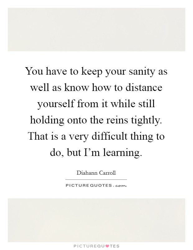 You have to keep your sanity as well as know how to distance yourself from it while still holding onto the reins tightly. That is a very difficult thing to do, but I'm learning. Picture Quote #1