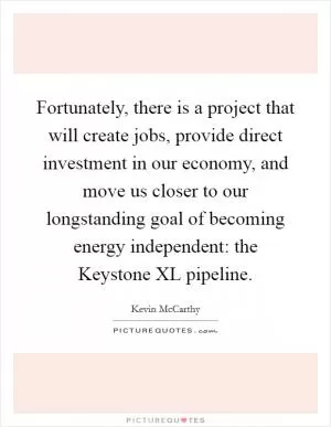 Fortunately, there is a project that will create jobs, provide direct investment in our economy, and move us closer to our longstanding goal of becoming energy independent: the Keystone XL pipeline Picture Quote #1