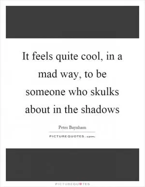 It feels quite cool, in a mad way, to be someone who skulks about in the shadows Picture Quote #1