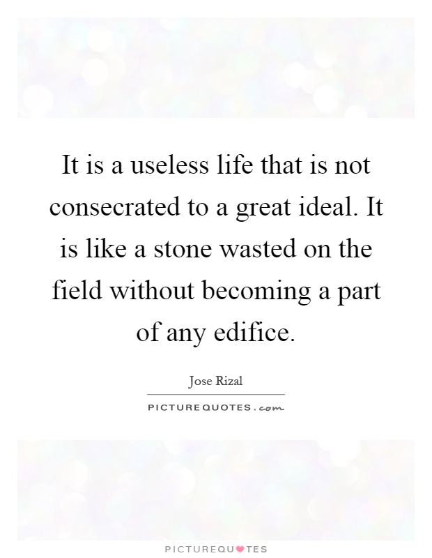 It is a useless life that is not consecrated to a great ideal. It is like a stone wasted on the field without becoming a part of any edifice Picture Quote #1