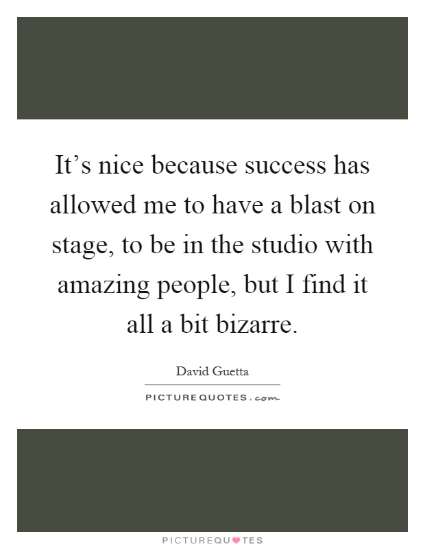 It's nice because success has allowed me to have a blast on stage, to be in the studio with amazing people, but I find it all a bit bizarre Picture Quote #1
