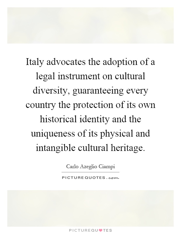 Italy advocates the adoption of a legal instrument on cultural diversity, guaranteeing every country the protection of its own historical identity and the uniqueness of its physical and intangible cultural heritage Picture Quote #1