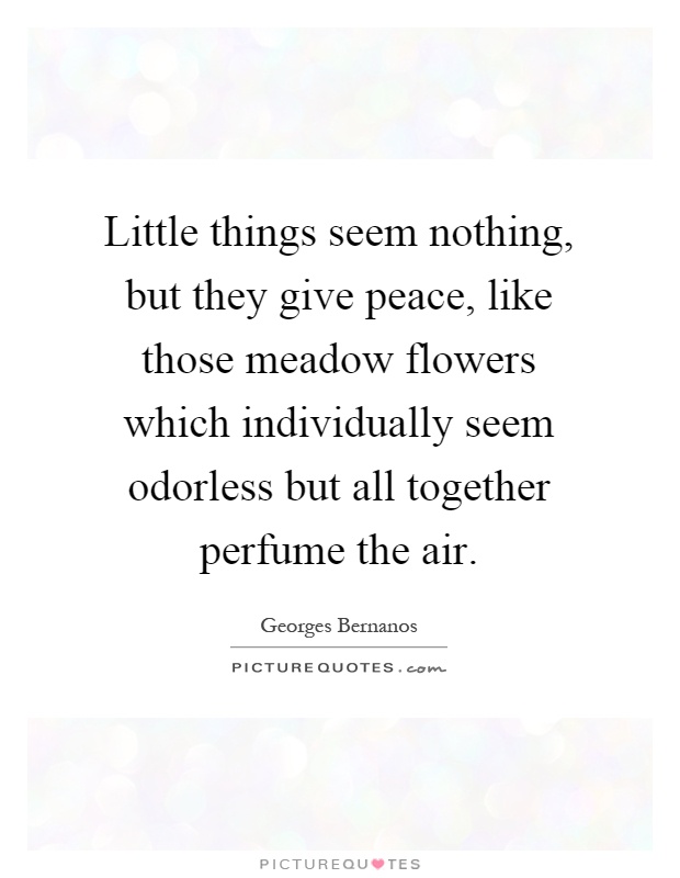 Little things seem nothing, but they give peace, like those meadow flowers which individually seem odorless but all together perfume the air Picture Quote #1