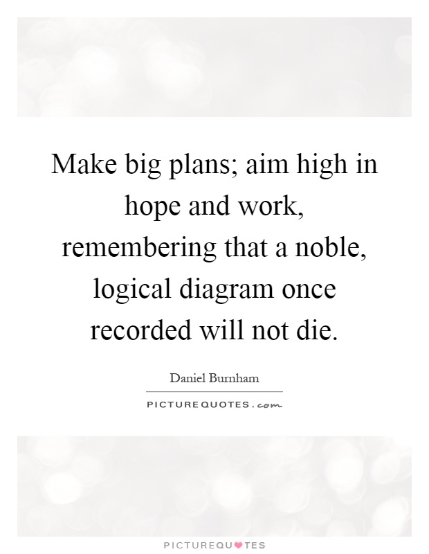 Make big plans; aim high in hope and work, remembering that a noble, logical diagram once recorded will not die Picture Quote #1