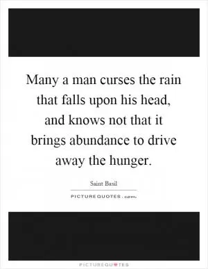 Many a man curses the rain that falls upon his head, and knows not that it brings abundance to drive away the hunger Picture Quote #1