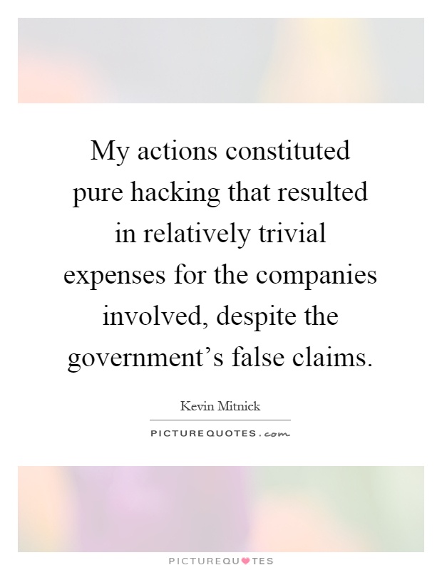 My actions constituted pure hacking that resulted in relatively trivial expenses for the companies involved, despite the government's false claims Picture Quote #1