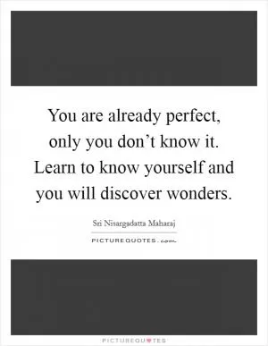 You are already perfect, only you don’t know it. Learn to know yourself and you will discover wonders Picture Quote #1