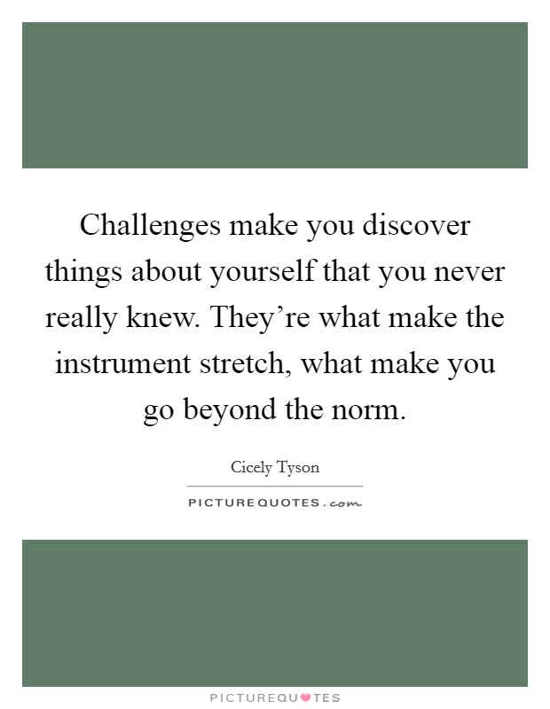 Challenges make you discover things about yourself that you never really knew. They're what make the instrument stretch, what make you go beyond the norm. Picture Quote #1
