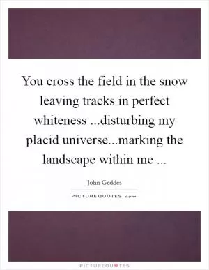 You cross the field in the snow leaving tracks in perfect whiteness ...disturbing my placid universe...marking the landscape within me  Picture Quote #1