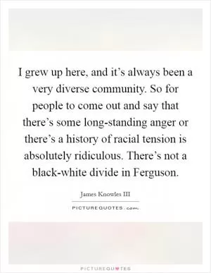 I grew up here, and it’s always been a very diverse community. So for people to come out and say that there’s some long-standing anger or there’s a history of racial tension is absolutely ridiculous. There’s not a black-white divide in Ferguson Picture Quote #1