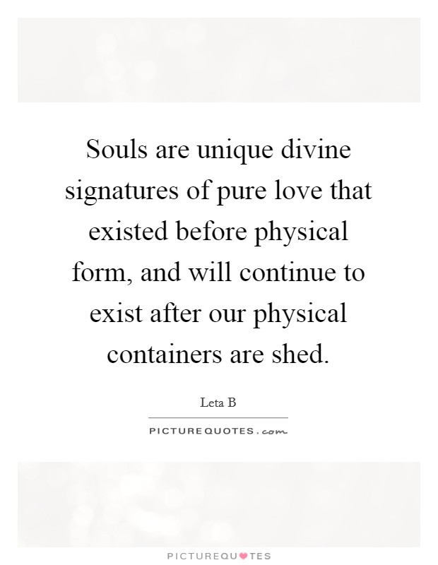 Souls are unique divine signatures of pure love that existed before physical form, and will continue to exist after our physical containers are shed. Picture Quote #1