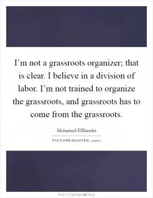 I’m not a grassroots organizer; that is clear. I believe in a division of labor. I’m not trained to organize the grassroots, and grassroots has to come from the grassroots Picture Quote #1