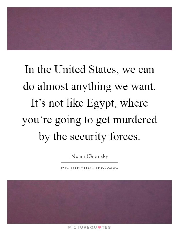 In the United States, we can do almost anything we want. It's not like Egypt, where you're going to get murdered by the security forces. Picture Quote #1