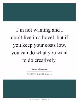 I’m not wanting and I don’t live in a hovel, but if you keep your costs low, you can do what you want to do creatively Picture Quote #1