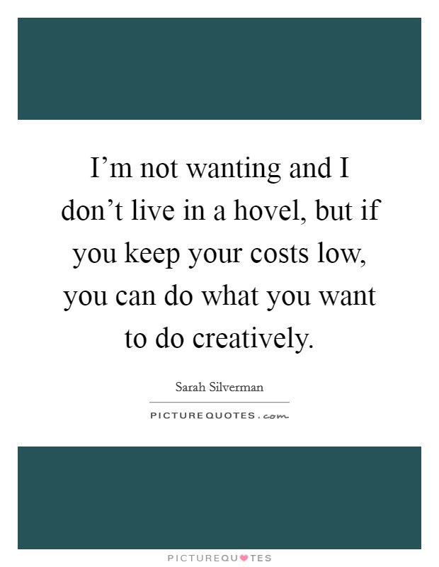 I'm not wanting and I don't live in a hovel, but if you keep your costs low, you can do what you want to do creatively. Picture Quote #1