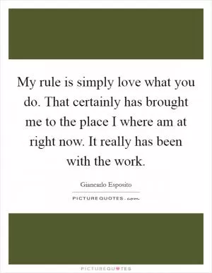 My rule is simply love what you do. That certainly has brought me to the place I where am at right now. It really has been with the work Picture Quote #1