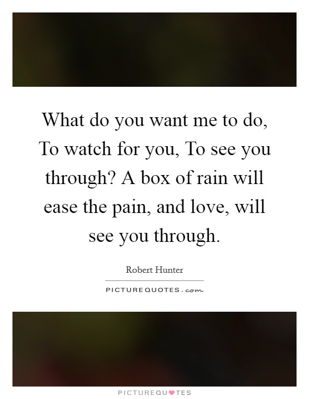 What do you want me to do, To watch for you, To see you through? A box of rain will ease the pain, and love, will see you through. Picture Quote #1