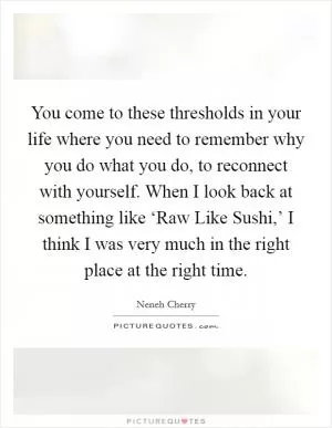 You come to these thresholds in your life where you need to remember why you do what you do, to reconnect with yourself. When I look back at something like ‘Raw Like Sushi,’ I think I was very much in the right place at the right time Picture Quote #1