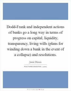 Dodd-Frank and independent actions of banks go a long way in terms of progress on capital, liquidity, transparency, living wills (plans for winding down a bank in the event of a collapse) and resolutions Picture Quote #1
