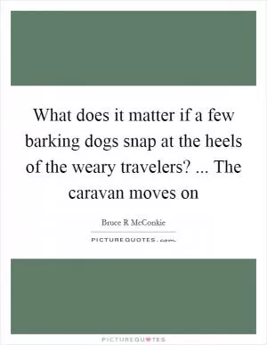 What does it matter if a few barking dogs snap at the heels of the weary travelers? ... The caravan moves on Picture Quote #1