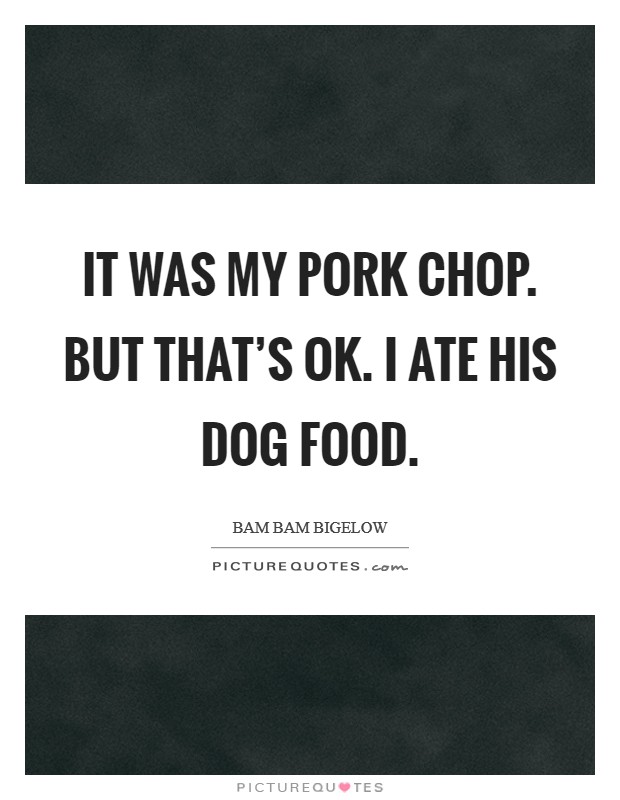 It was my pork chop. But that's ok. I ate his dog food. Picture Quote #1