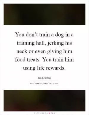 You don’t train a dog in a training hall, jerking his neck or even giving him food treats. You train him using life rewards Picture Quote #1