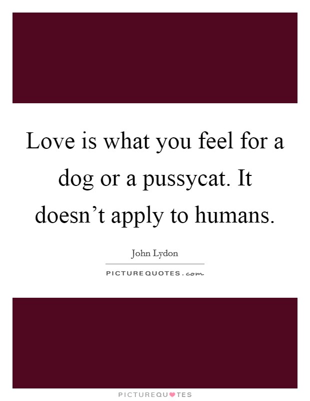 Love is what you feel for a dog or a pussycat. It doesn't apply to humans. Picture Quote #1