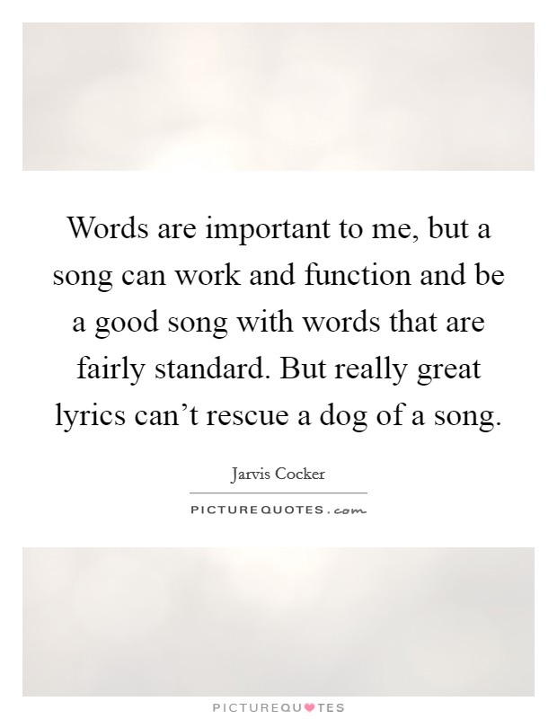 Words are important to me, but a song can work and function and be a good song with words that are fairly standard. But really great lyrics can't rescue a dog of a song. Picture Quote #1