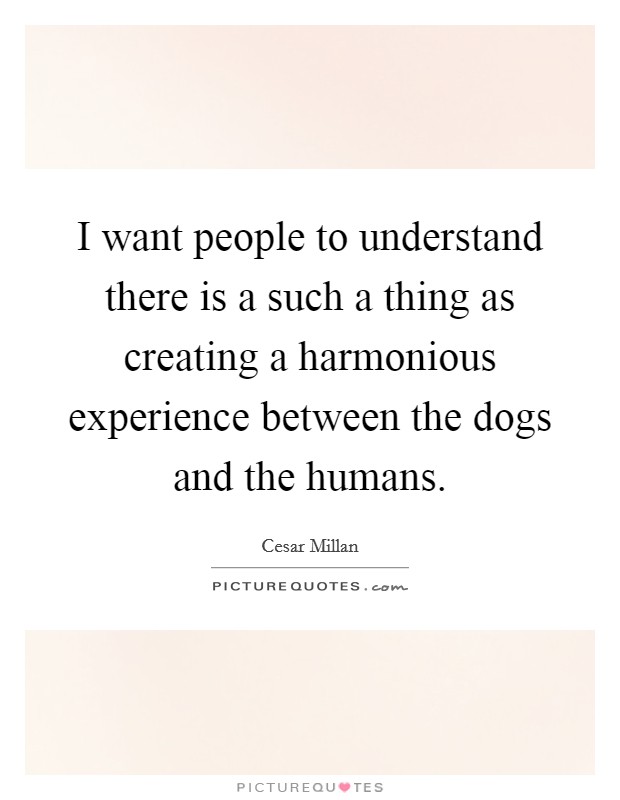 I want people to understand there is a such a thing as creating a harmonious experience between the dogs and the humans. Picture Quote #1