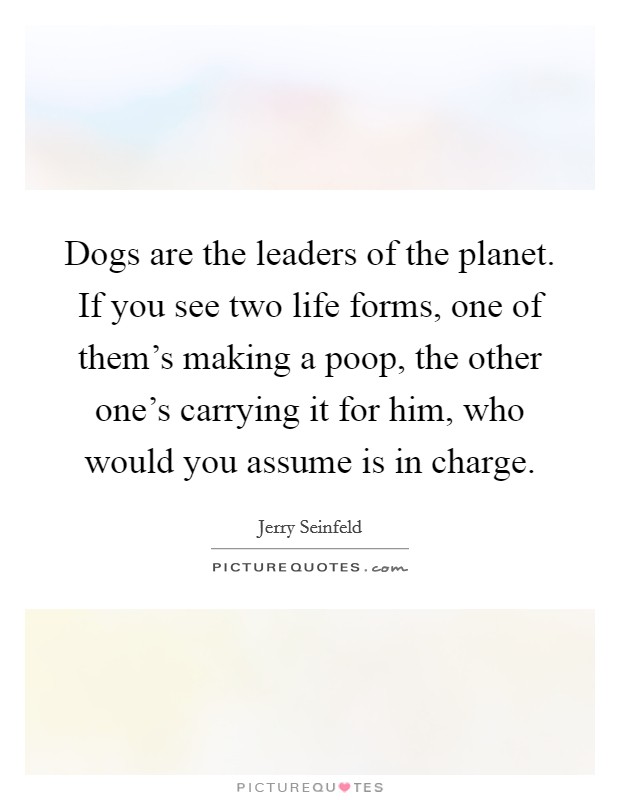 Dogs are the leaders of the planet. If you see two life forms, one of them's making a poop, the other one's carrying it for him, who would you assume is in charge. Picture Quote #1