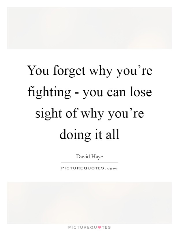You forget why you're fighting - you can lose sight of why you're doing it all Picture Quote #1