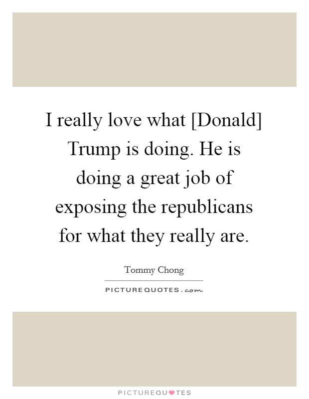 I really love what [Donald] Trump is doing. He is doing a great job of exposing the republicans for what they really are. Picture Quote #1